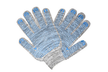 Cotton knitted work gloves isolated on white background
