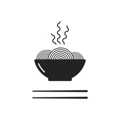 Noodles bowl with chopsticks. Black icon. Vector illustration, flat design