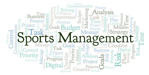Sports Management word cloud, made with text only.