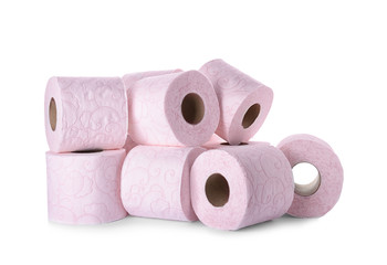 Rolls of toilet paper on white background. Personal hygiene