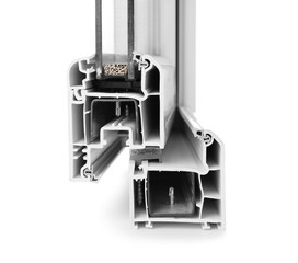 Sample of modern window profile on white background, closeup
