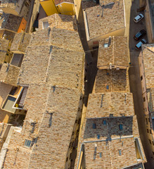 Roofs of old town of Castelfidardo, in the province of Ancona, in the Marche region. Aerial view.
