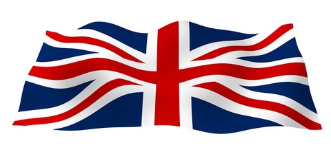 Waving flag of the Great Britain. British flag. United Kingdom of Great Britain and Northern Ireland. State symbol of the UK. 3D illustration