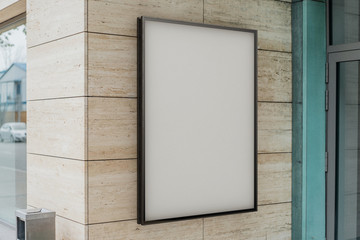 Blank white outdoor banner at bright modern building wall, 3d rendering.