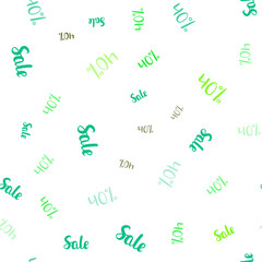 Light Blue, Green vector seamless pattern with 40 percentage signs.