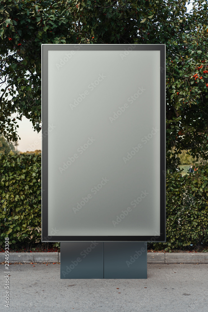 Wall mural blank canvas banner stand at park. empty billboard advertising. 3d rendering.