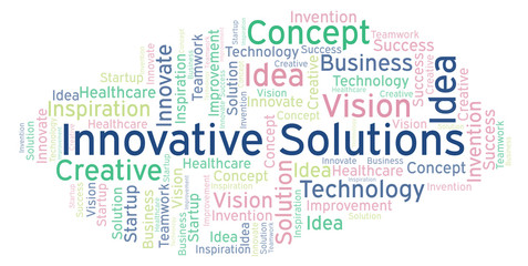 Fototapeta premium Innovative Solutions word cloud, made with text only.