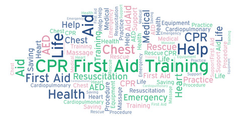 Obraz premium CPR First Aid Training word cloud, made with text only.