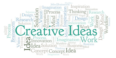 Creative Ideas word cloud, made with text only.