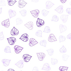 Light Purple, Pink vector seamless doodle background with leaves.