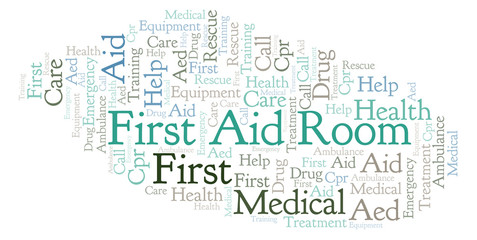Obraz premium First Aid Room word cloud, made with text only.