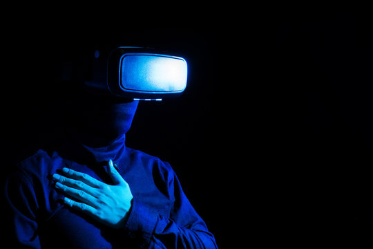 programer hacker man with vitual reality device connect to network