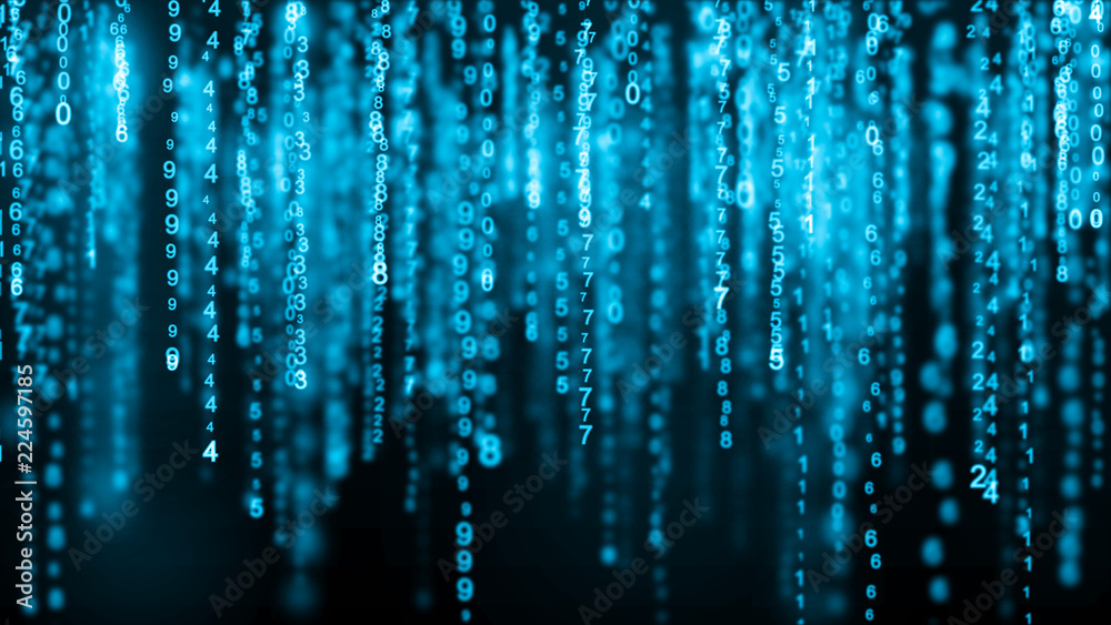 Fototapete Digital background blue matrix. Binary computer code. Hacker concept. 3d rendering