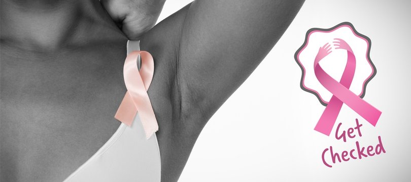 Composite image of breast cancer awareness ribbons with get
