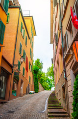 Beautiful cozy street in the city center of Zurich, Switzerland