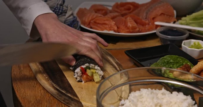 The pieces of sushi roll