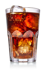 glass of cola with ice isolated on white background
