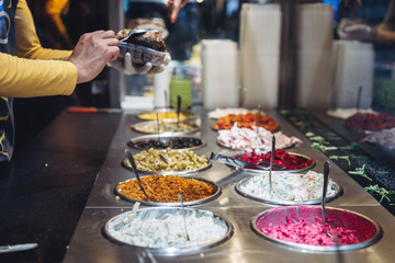 table with different cold snacks, a buffet