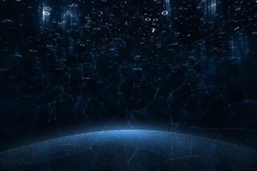 Artistic computer cyberspace network sphere with binary numbers illustration background. 