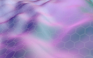 Colorful honeycomb with a gradient color on a light background. Perspective view on polygon look like honeycomb. Wavy surface. Isometric geometry. 3D illustration