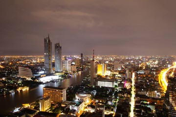 Bangkok city top view panorama night cityscape inThailand 