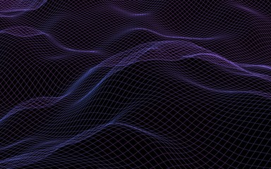 Abstract landscape background. Cyberspace purple grid. Hi-tech network. 3D illustration