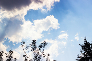 Sun on blue sky with clouds 