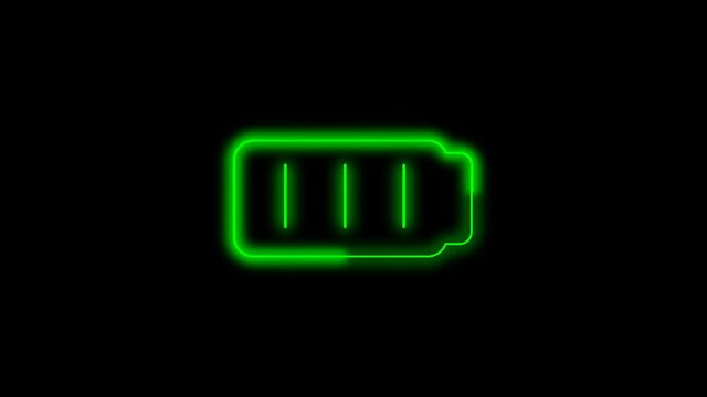Full green battery 2d animation neon light icon