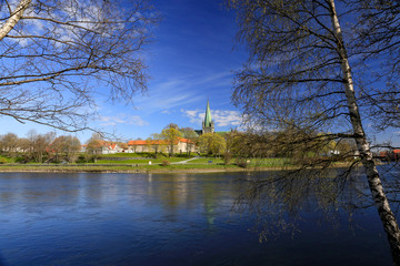 Fototapeta na wymiar Trondheim City by the river nidelven in Norway 