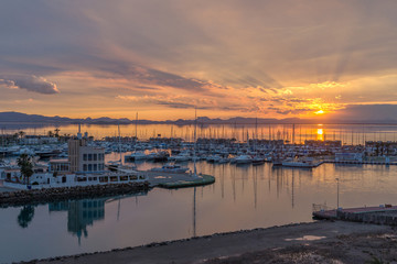 The port is at sunset. La Manga. Murcia. Spain.