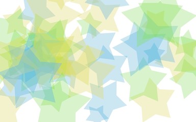 Multicolored translucent stars on a white background. Green tones. 3D illustration