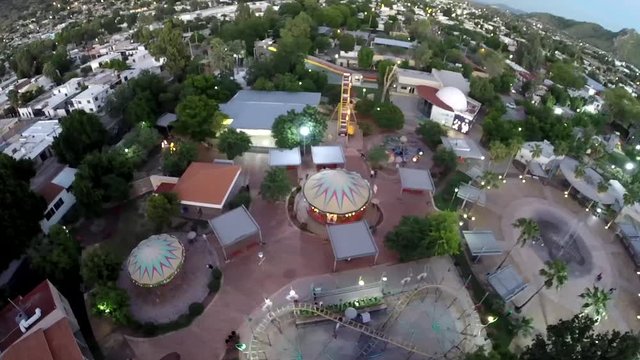 Aerial view of amusement park with fountain water