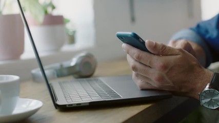 businessman hands using smartphone in cafe sharing successful business ideas on social media independent entrepreneur texting sending messages enjoying mobile communication close up
