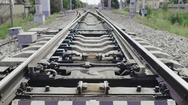 Railway cross switch track during operation