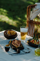 Grilled sausages with spices and beer