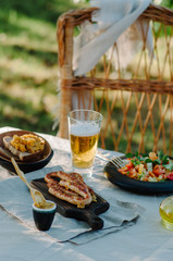 Grilled sausages with spices and beer