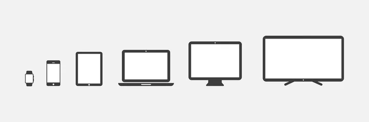 Foto op Canvas Device Icons: smartwatch, smartphone, tablet, laptop, desktop computer and tv. Vector illustration, flat design © frikota