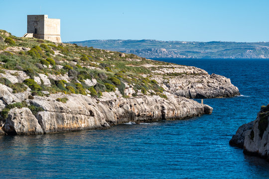 Mgarr Ix-Xini Bay Tower Gozo. Malta. Horizontal.