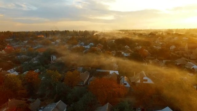 Drone over sunset village near Hartsizsk (DPR/Ukraine)