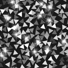 Glitter seamless texture. Adorable silver particles. Endless pattern made of sparkling triangles. St