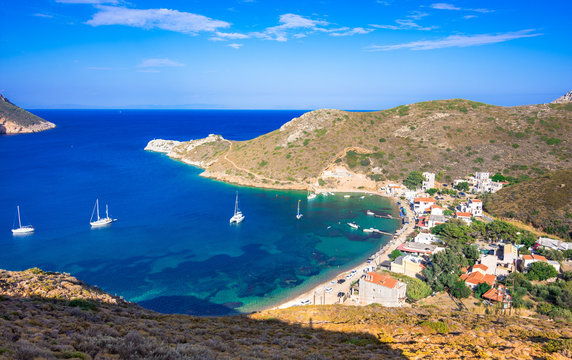 View of the gulf of Porto Kagio, near the cape of Tainaro, Peloponnese, Greece.