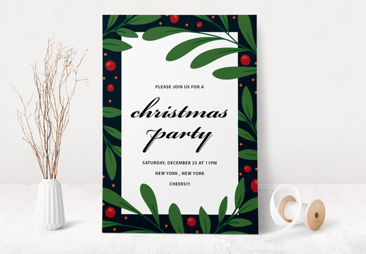 Holiday Event Invitation Layout with Holly Border