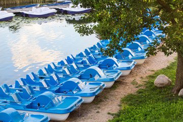water catamarans on the lake shore