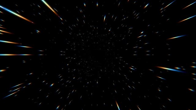 Slow Motion Hyperjump. Flying Through Space Of Colourful Stars. 4K Animated Background Loop