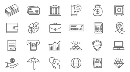 Thin line vector online business and finance icon set. 