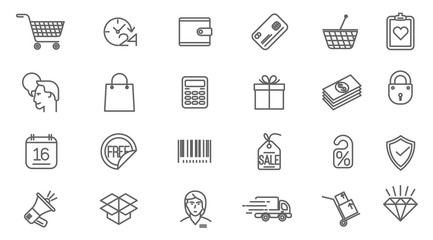 Thin line vector online store sopping icon set. 
