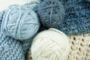 Blue and white knitting wool textures.