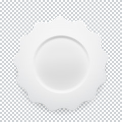 Empty white round plate on transparent background for your design. Vector Illustration