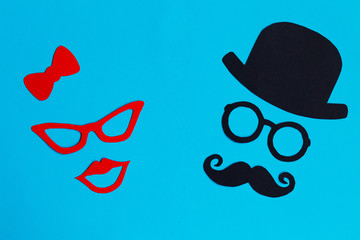 Male and female silhouette patterns. November concept. Funny party faces