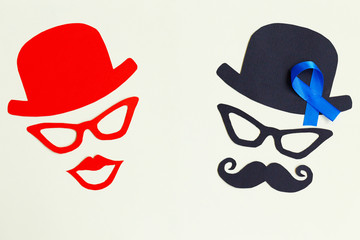 Male and female silhouette patterns. November concept. Funny party faces